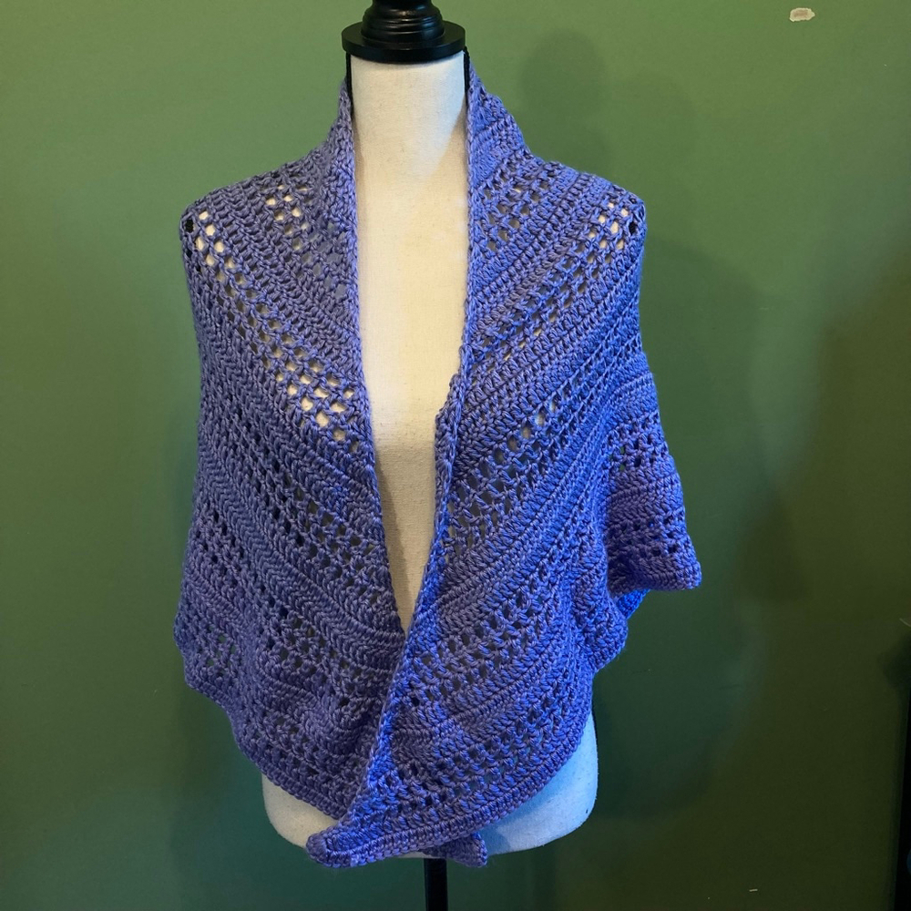 Women's hand knit Crochet Knit Shawl Wrap One Size Blue Purple